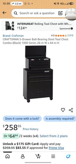CRAFTSMAN 5-Drawer Ball-Bearing Steel Tool Chest Combo (Black) 1000 Series 26-in W x 44-in H