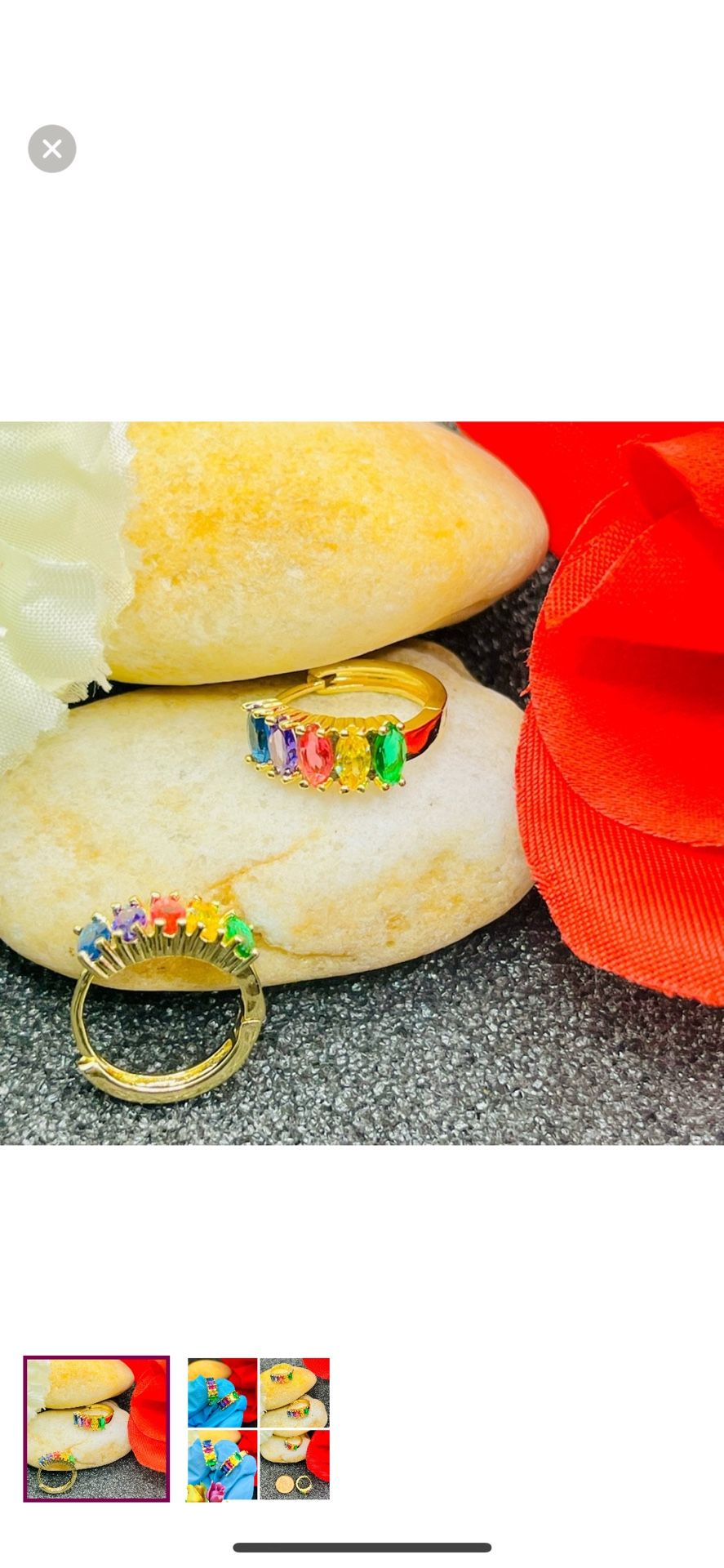 NEW 18k Yellow Gold Plated Rainbow Candy Gemstone Chunky Hoop Huggie Earrings