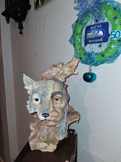 1995 Dual Wolf Indian Spirit Sculpture
