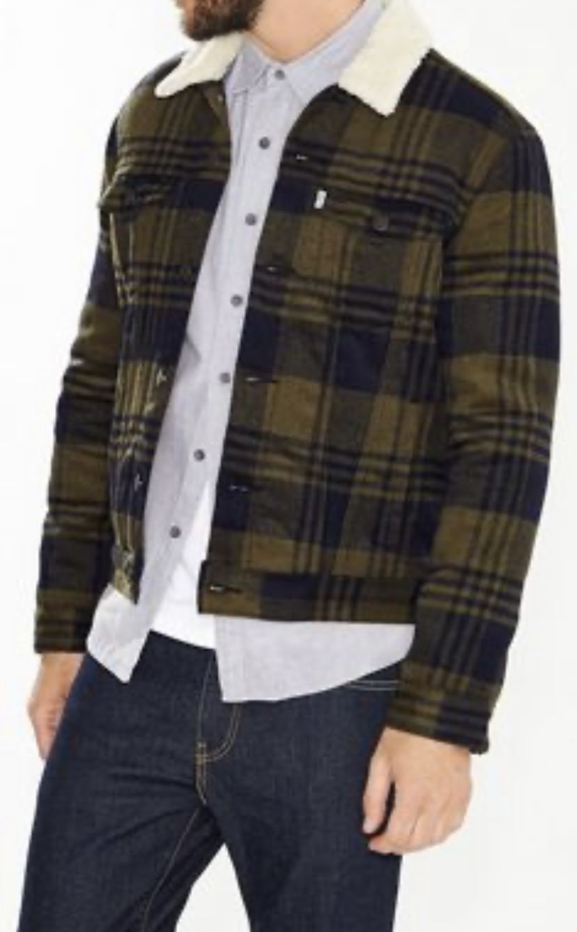 Levi’s Levis Mens Trucker Large Sherpa Jacket Plaid Western Jeans Jean XL Extra Large New NWT Large 