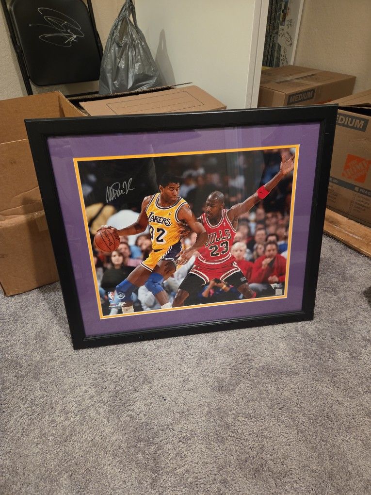 Magic Vs Michael Autographed 16×20