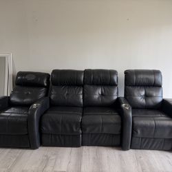 Black leather reclining sofa