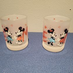 Set Of 2 Minnie Mickey Frosted Tumbler Glass