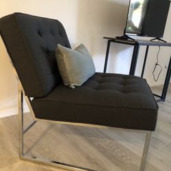 Grey Fabric Mid Century Accent Chair