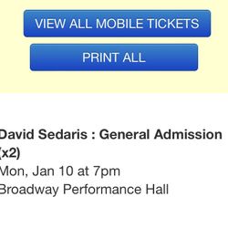 2 Tickets To David Sedaris In Seattle Tonight 