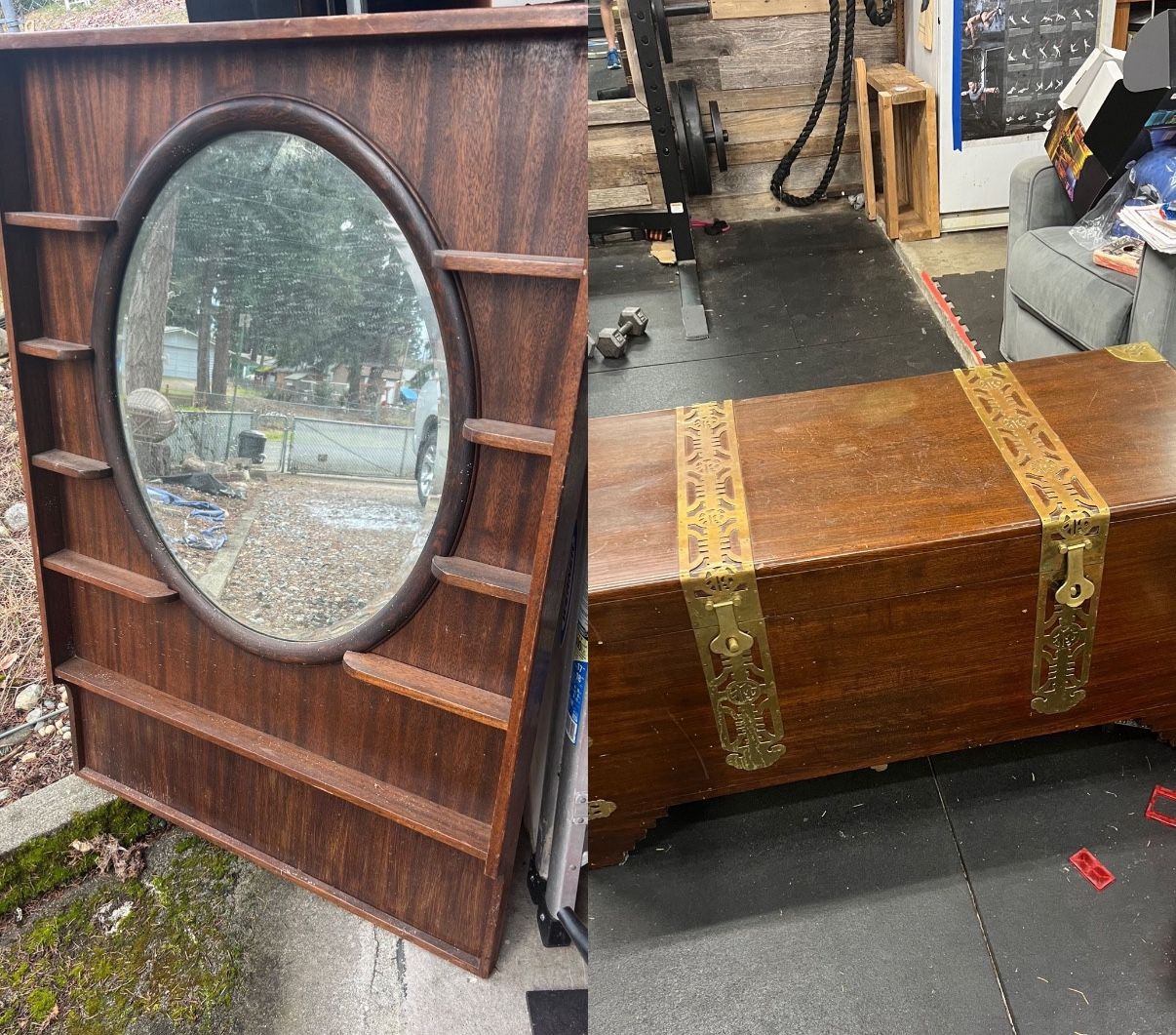 Antique Mirror With Shelf And A Chest