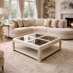 Solid Wood Glass top coffee table- cream finish 