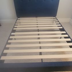Blue Fabric Queen Bed Frame