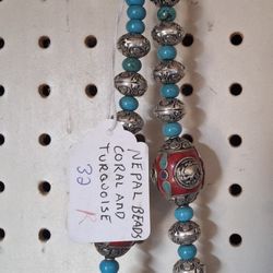 Nepal Beads Coral And Turquoise 
