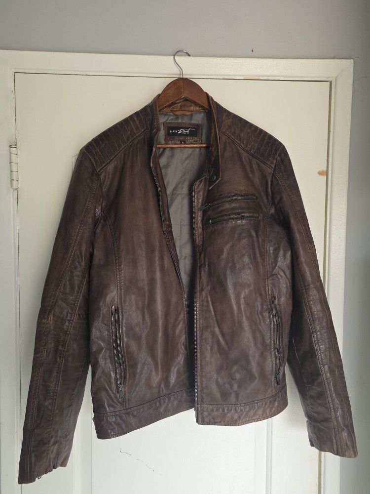 Men's Leather Biker Jacket XL Brown