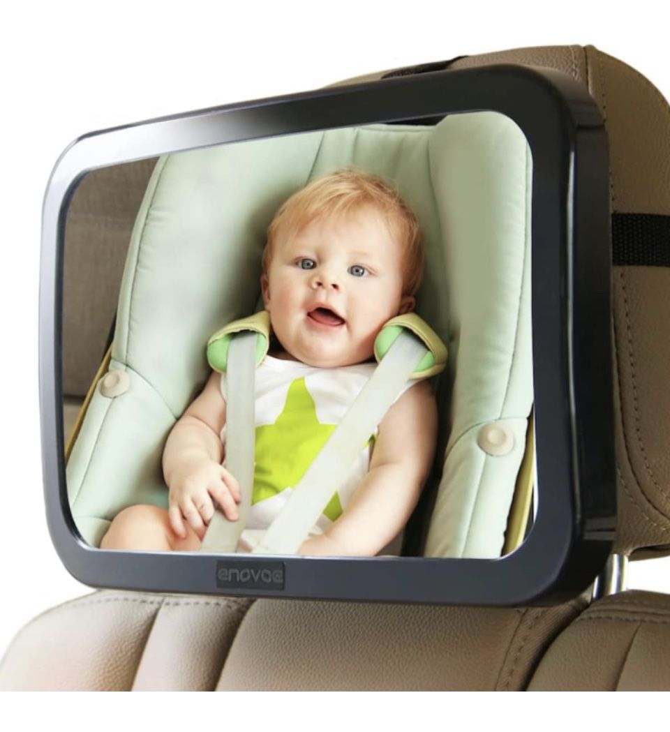 New Baby Car Mirror with Cleaning Cloth - Wide Convex Back Seat Baby Mirror is Shatterproof  Adjustable - 360 Swivel Rear Facing Car Seats Mirror Help