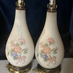 2 Vintage Milk Glass Blown Double Lamp