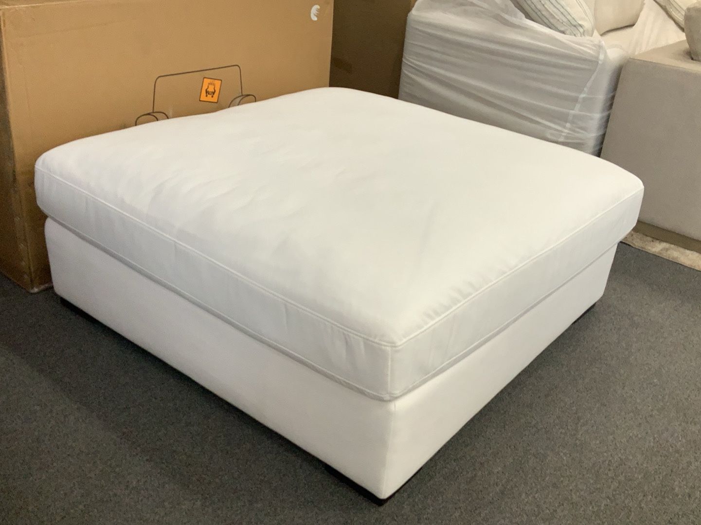 New Stone & Beam Down Filled Lauren Ottoman in Pearl
