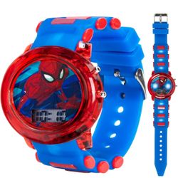 Marvel Spider-Man Kids' LCD Watch – Flashing LED Bullet Band, Digital Time Display, Red & Blue Design, Durable Plastic Case, Adjustable Silicone Strap