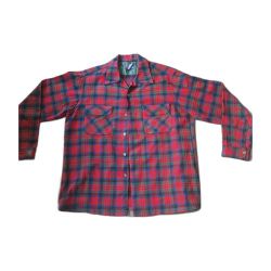 Pendleton Wool Board Shirt Size L Red Green Blue Plaid Flap Pocket Vintage