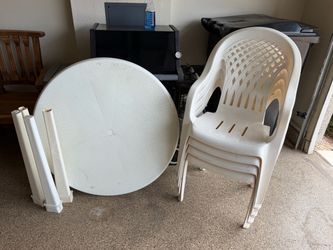 Heavy duty white plastic table and chairs