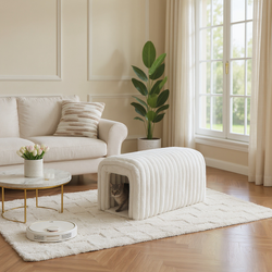 Aros Corduroy Storage Ottoman Bench with Cat Tunnels