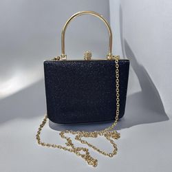 Navy Blue Glitter Purse With Gold Chain Mini Bag 7”x5”