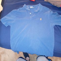 Short Sleeve Blue Ralph Lauren Polo Shirt With Orange Polo Emblem 