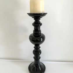 Black Lacquer Finish Candle Holder -16”h 