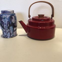 Red Teapot And Elephant Tin $10.00 Set