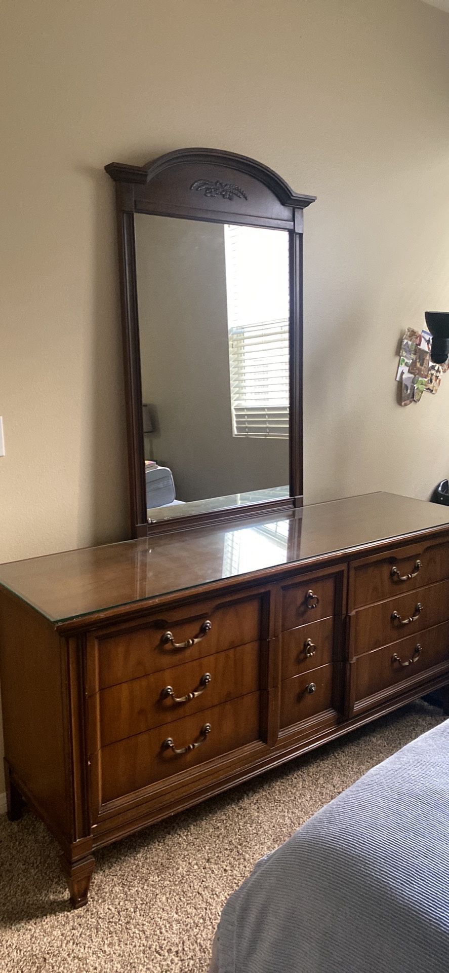 Wooden Dresser with Mirror (and two nightstands)