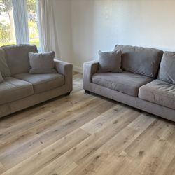 Grey Velvet-like Couches, Great Condition