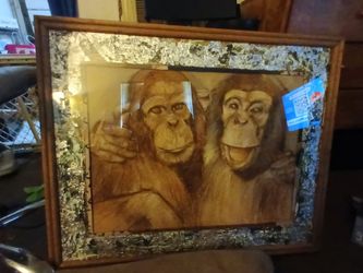 Framed Chimpanzee Artwork with Gold Leaf Border
