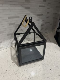 Black Metal Glass Lantern with Gold Handle