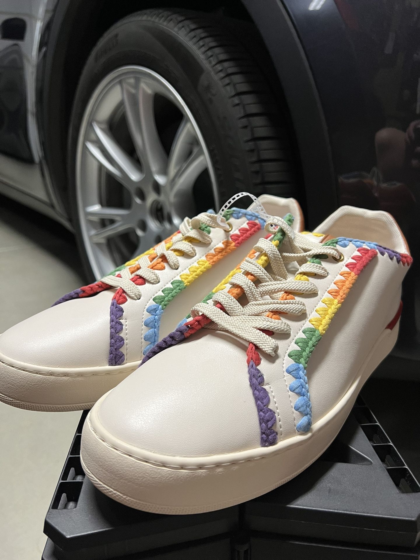 New Coach Lowline Low Top Sneaker White With Rainbow Crochet Pride