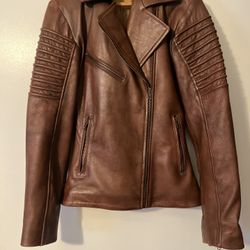 Women’s Slim Fit Brown Genuine Real Leather Biker Style Jacket XS