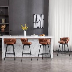 30inch Bar Stools Set of 4, Bar Height Bar Stools, 180° Swivel Suede Fabric Stool Chairs