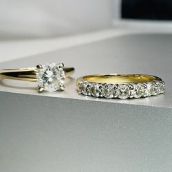 14k YG 1.7CT DIAMOND ENGAGEMENT WEDDING RING SET