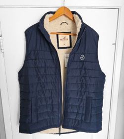 Men's Hollister Jacket XL Puffer Vest Chaleco Blue