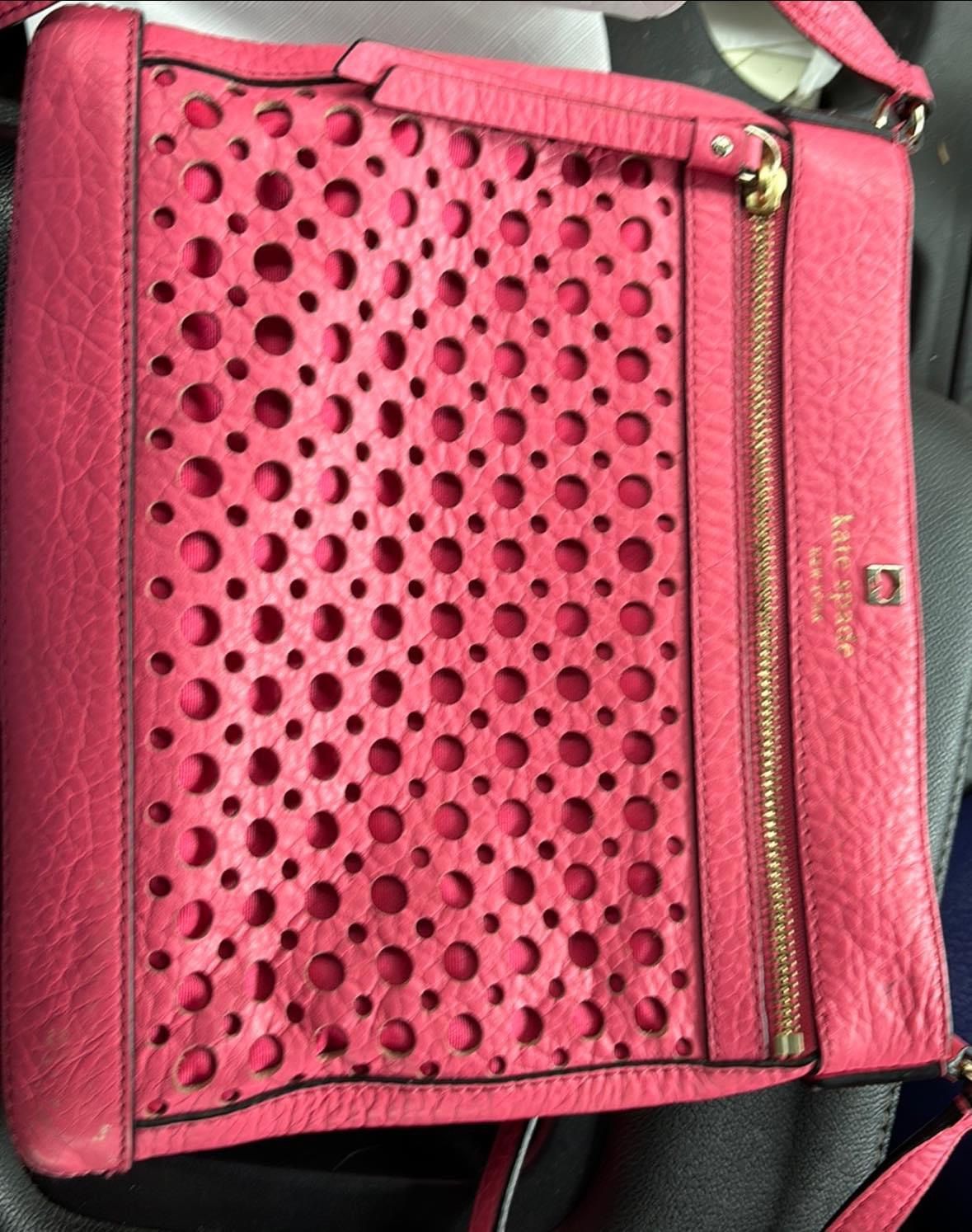 Kate Spade Peony Pink Perri Lane Bubbles Leather Crossbody Bag 10x9"