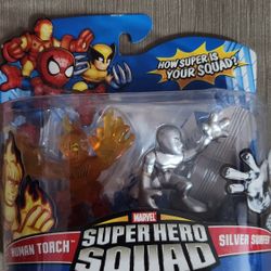 2008 Marvel Superhero Squad Fantastic Four Human Torch And Silver Surfer 