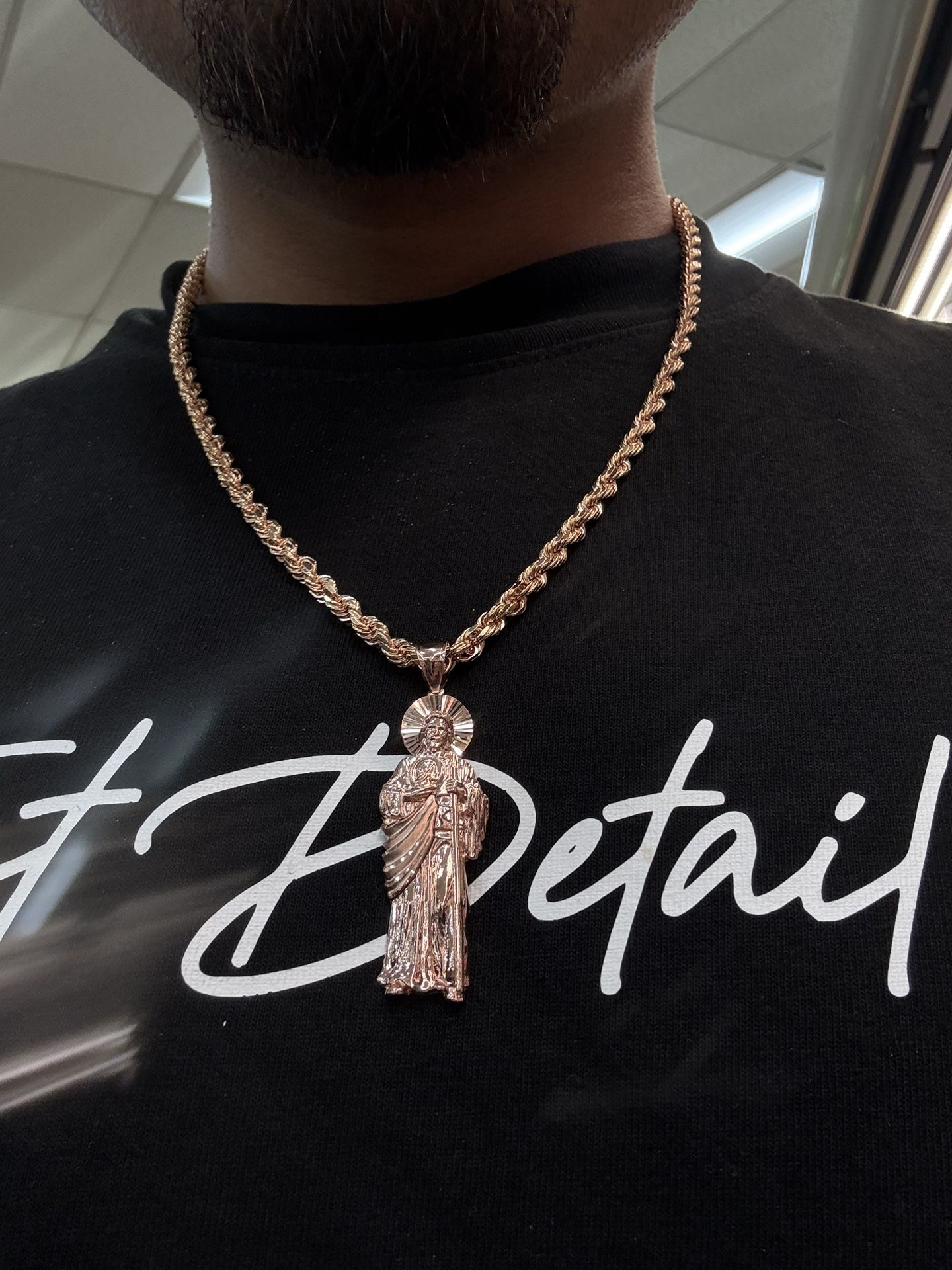14k Rose Gold Rope Chain And Pendant