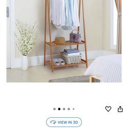 Bamboo Clothes Rack Portable Extra Large Garment Rack 2-Tire Storage Box Shelves For Entryway and Bed Room Patented Design