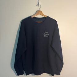 Navy Blue Los Angeles Times Newspaper LA Embroidery Crewneck Sweatshirt