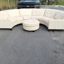 Leather Off White Oversized Sectional With Ottoman 