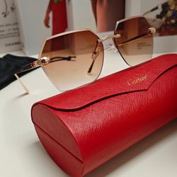 Cartier Rimless Sunglasses With Leopard Print