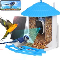 Bird Feeder with Camera, Smart Bird Watching Camera with Solar Pannel, AI Identify 10,000+ Bird Species, Auto Capture Bird Videos & Motion Detection,