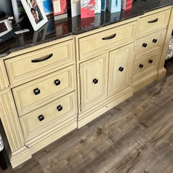 Granite Top Dresser And Night Stands 