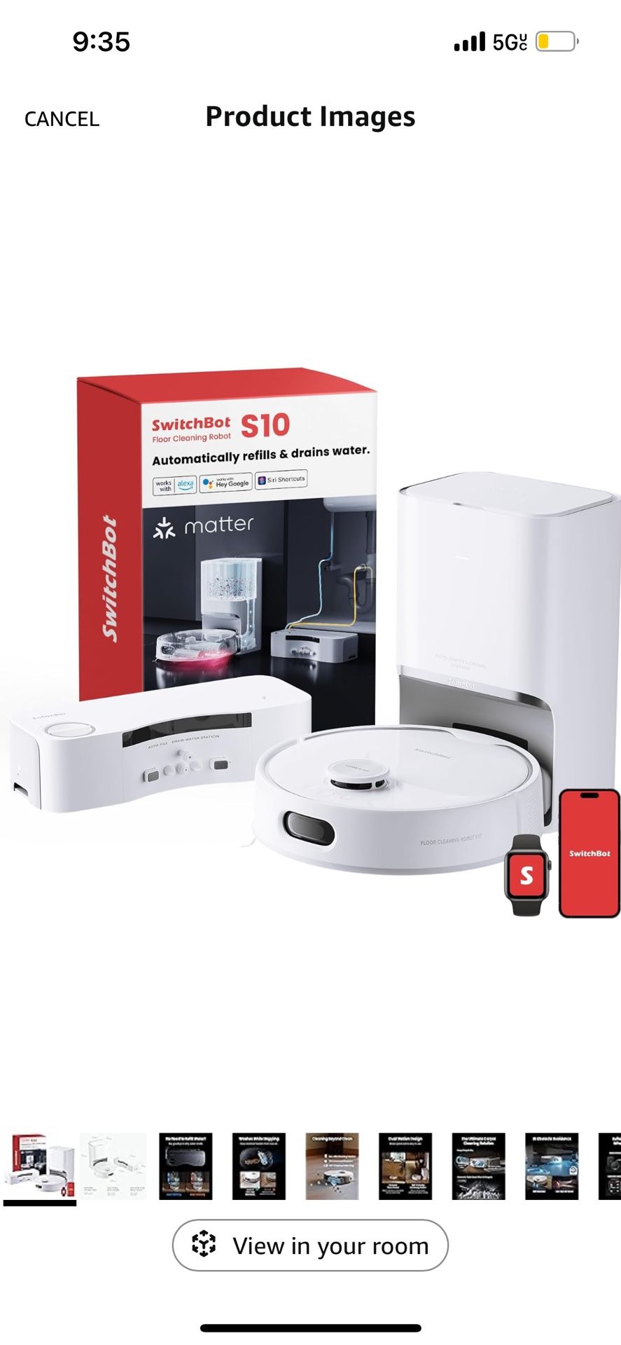 SwitchBot S10 Robot Vacuum and Mop with Dual Stations, Self Draining and Refilling, Auto Washing and Drying, Liftable Mop, 6500Pa Suction, Self Emptyi