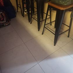 FOUR BAR STOOLS  Black Metal Legs With Caramel Wood Seats