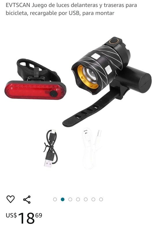 EVTSCAN Juego de luces delanteras y traseras para bicicleta, recargable por USB, para montar