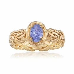 Beautiful Women's Tanzanite 14K Solid Gold Byzantine Ring, Size 7