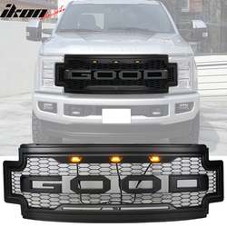 Fits 2017-2019 Ford F-250 F-350 R Style Front Bumper Hood Grill Grille Matte Black