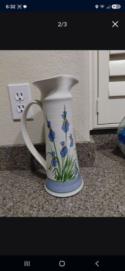 Iris Ceramic Vase Pitcher 11.5" X 7" signed