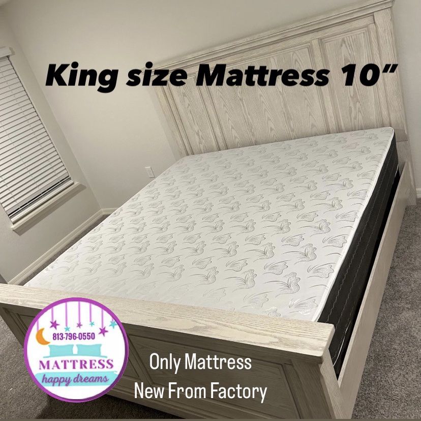 King Size Mattress 10” Inches Thick New From Factory Also Available in: Twin, Full, Queen, Same Day Delivery